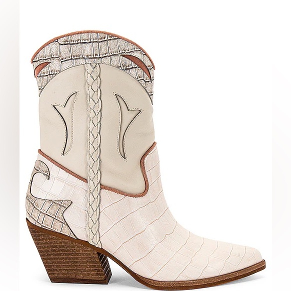 Dolce Vita Lorel Boots in Ivory Croco Cream and Tan Heeled Boots